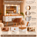 Ver imagem 2 de Penteadeira Camarim Anaísa com Espelho LED 5 Gavetas e Banqueta 100% MDF