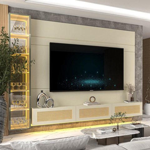 Estante para TV até 85 Polegadas com LED e Vidro Reflecta 100% MDF 217,6CMX255,2cm Luminare Native Off White