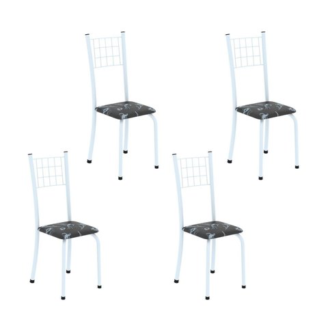 Kit 4 Cadeiras Tubular 95x37x40 cm Dany Branco/Preto Floral
