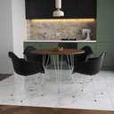 Ver imagem 1 de Mesa Jantar Redonda 110Cm Amêndoa Clips 3 Pés Com 4 Poltronas Pretas Ferro Branco - Cor: Amendoa