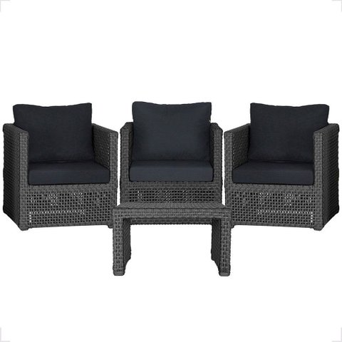 Mesa Centro e 3 Poltronas Madri Corda Náutica Estofado 12 Trama Original
