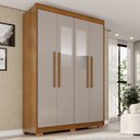 Ver imagem 1 de Guarda-Roupa com Pés e Espelho 4 Portas 3 Gavetas 100% MDF Veneza Off White/Cinamomo