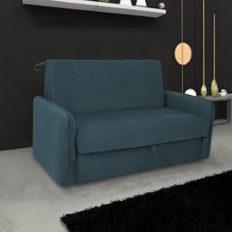 Sofá Cama para Sala de Estar Zaia com Baú Suede Matrix - Petroleo - 1
