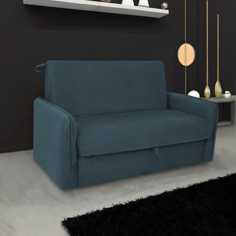 Sofá Cama para Sala de Estar Zaia com Baú Suede Matrix - Petroleo Sofá Cama para Sala de Estar Zaia com Baú Suede Matrix - Petroleo