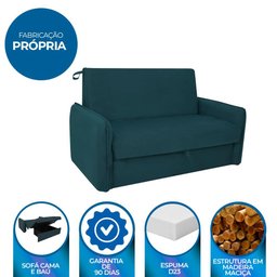 Sofá Cama para Sala de Estar Zaia com Baú Suede Matrix - Petroleo - 9