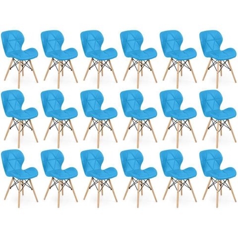 Kit 18 Cadeiras de Jantar Charles Eames Slim Wood Estofada - Azul