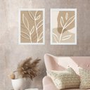 Ver imagem 2 de Kit 2 Quadros Minimalista Bege - Simple Leaf 33x24cm:madeira Branca