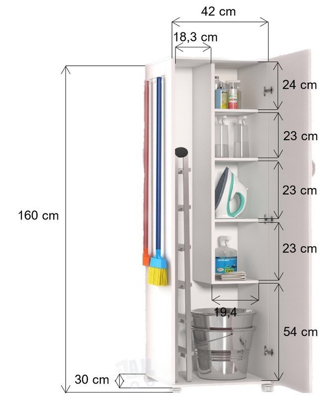 Armário Multiuso para Lavanderia com Porta Vassouras Branco Branco AJB STORE - 4