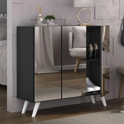 Sapateira Retrô com Espelho 3 Portas Nina Multimóveis MP6022 Preta/Branca - 1 Sapateira Retrô com Espelho 3 Portas Nina Multimóveis MP6022 Preta/Branca - 1