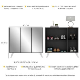 Sapateira Retrô com Espelho 3 Portas Nina Multimóveis MP6022 Preta/Branca - 3 Sapateira Retrô com Espelho 3 Portas Nina Multimóveis MP6022 Preta/Branca - 3