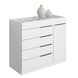 Cômoda 5 Gavetas com Porta Jóia Branco - Aramóveis - 1
