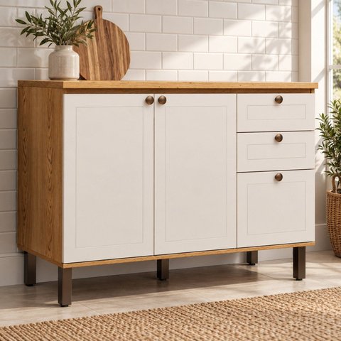 Balcão de Cozinha para Pia com Tampo 2 Gav e Frentes em MDF Americana Provence Cinamomo/Off White