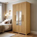 Ver imagem 1 de Guarda-Roupa Casal 4 Portas 2 Gavetas com Espelho 100% MDF Jandaia Marrom/Cinamomo