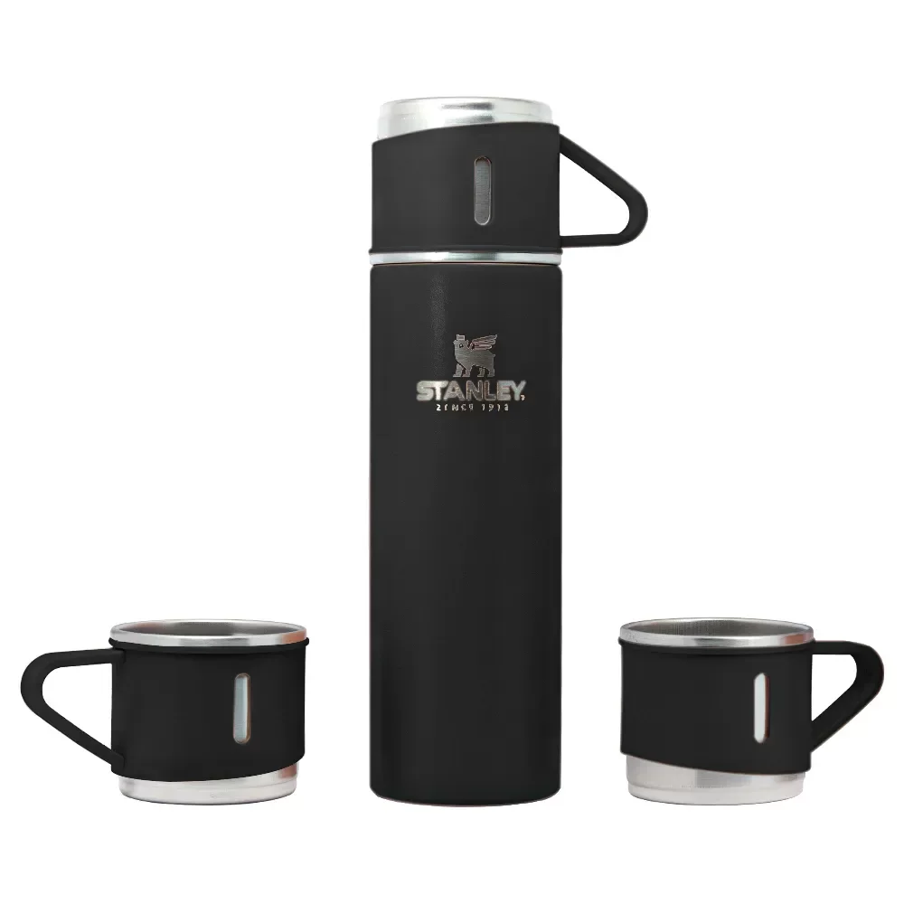 Garrafa Térmica Viagem Inox Kit Vacuum Flask Set 500ml com 3 Xícaras Quente Frio - 1