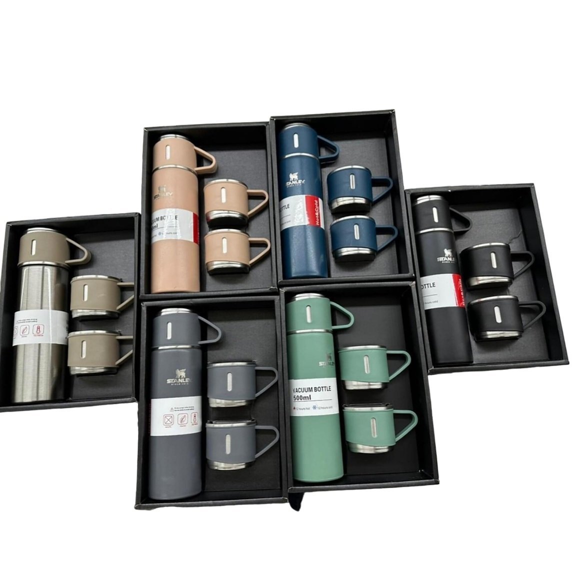 Garrafa Térmica Viagem Inox Kit Vacuum Flask Set 500ml com 3 Xícaras Quente Frio - 3