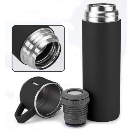 Garrafa Térmica Viagem Inox Kit Vacuum Flask Set 500ml com 3 Xícaras Quente Frio - 4