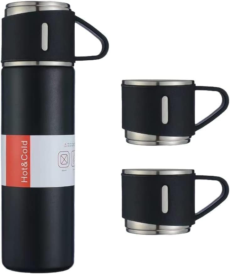 Garrafa Térmica Viagem Inox Kit Vacuum Flask Set 500ml com 3 Xícaras Quente Frio - 2