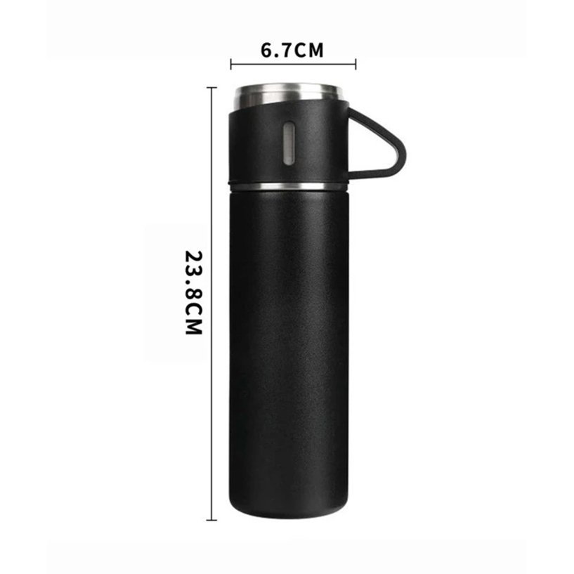 Garrafa Térmica Viagem Inox Kit Vacuum Flask Set 500ml com 3 Xícaras Quente Frio - 5