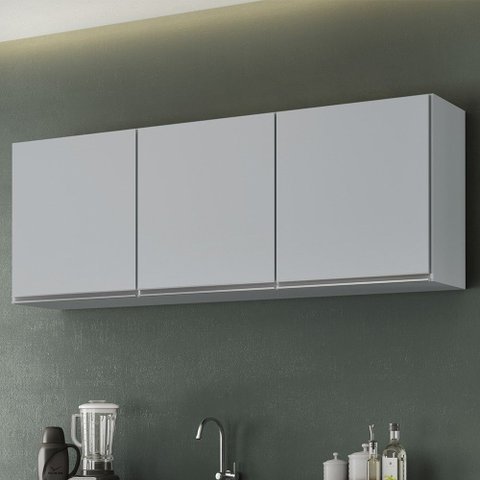 Armário de Cozinha Aéreo 150cm 3 Portas Argélia Cinza Claro - Lumil Lumil Móveis