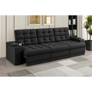 Sofá Confort Premium 2,30m Assento Retrátil/reclinável Porta Copos e Usb Suede Preto - Xflex