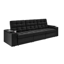 Sofá Confort Premium 2,30m Assento Retrátil/reclinável Porta Copos e Usb Suede Preto - Xflex - 4