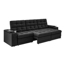 Sofá Confort Premium 2,30m Assento Retrátil/reclinável Porta Copos e Usb Suede Preto - Xflex - 3