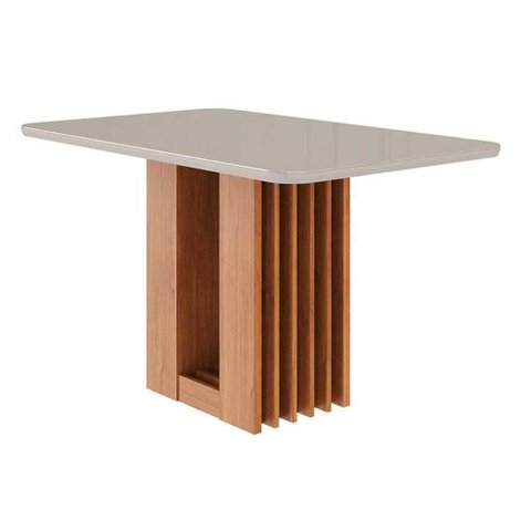 Mesa de Sala Jantar Ariela C/ Tampo Madeirado Vidro 130x80cm Cinamomo/off White - Cimol
