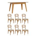 Ver imagem 2 de Mesa Jantar 1,80m Orgânica 6 Lugares com 6 Cadeiras Estofadas e Encosto Tela Palha 100% MDF Dalla