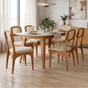 Ver imagem 1 de Mesa Jantar 1,80m Orgânica 6 Lugares com 6 Cadeiras Estofadas e Encosto Tela Palha 100% MDF Dalla