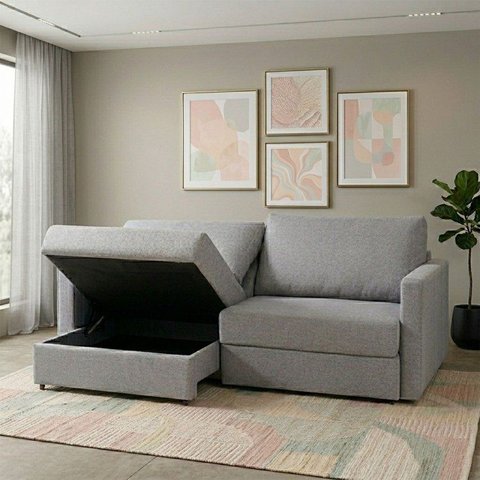 Sofá-cama Retrátil e Reclinável com Baú 3 Lugares 200cm Utila Yescasa