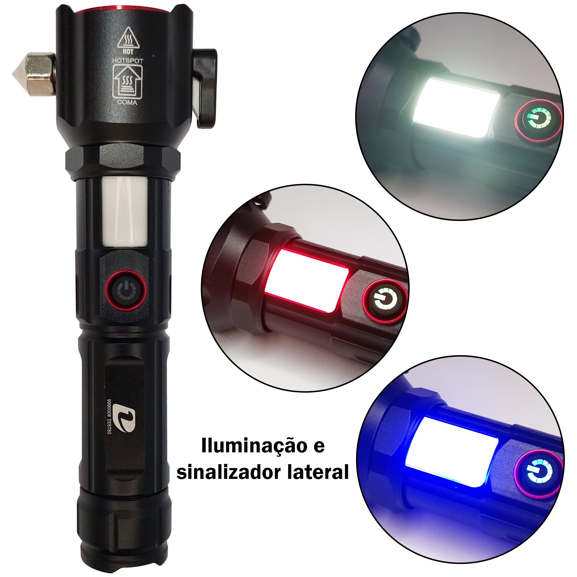 LANTERNA DE MÃO EDC SUPER LED CREE V3 DE ALTO BRILHO  COM CORTA CINTO E QUEBRA VIDRO NA CABEÇA - 6