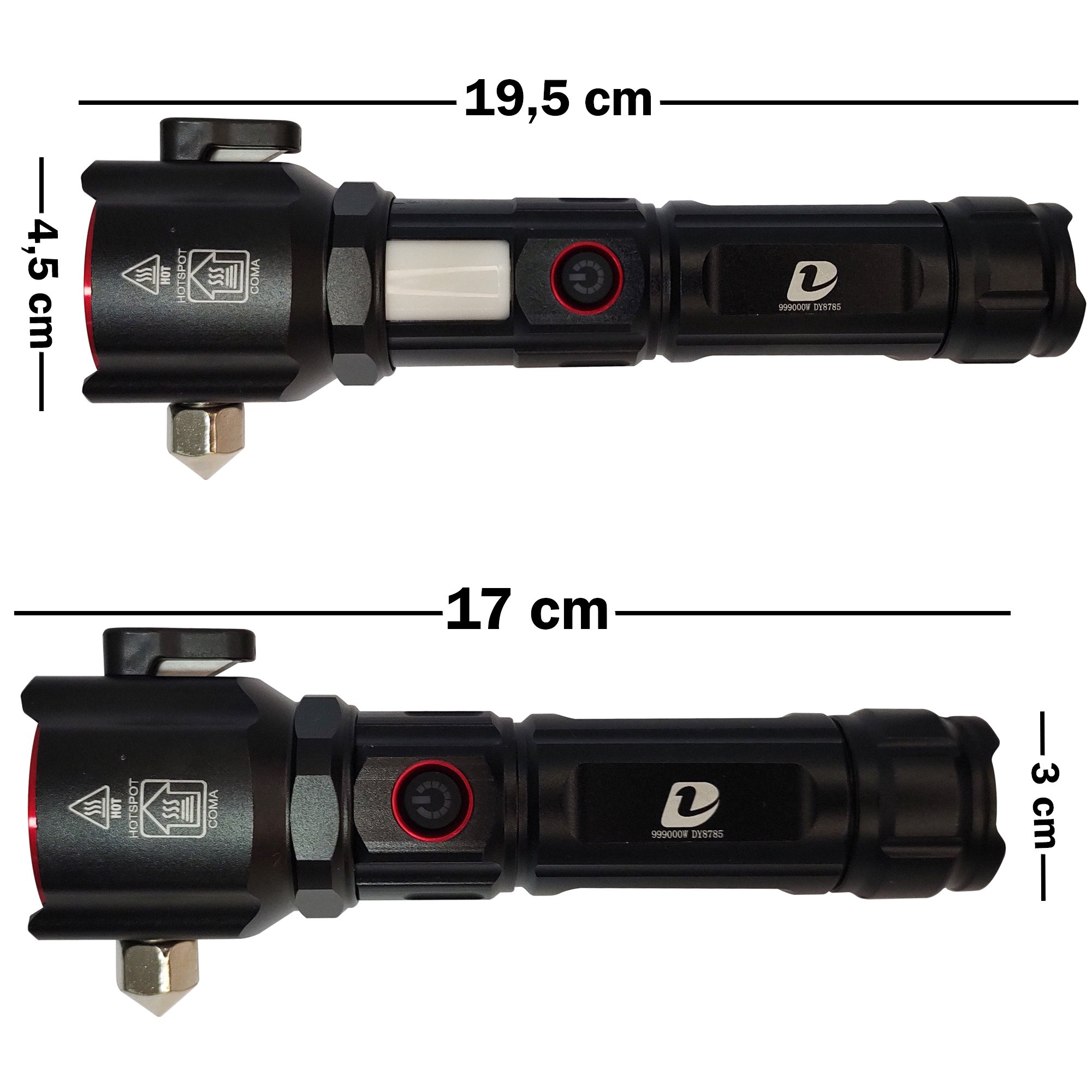 LANTERNA DE MÃO EDC SUPER LED CREE V3 DE ALTO BRILHO  COM CORTA CINTO E QUEBRA VIDRO NA CABEÇA - 5