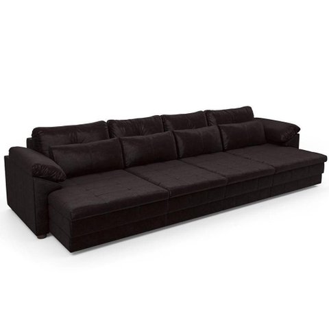 Sofá Retrátil para Sala de Estar 5 Lugares 379cm Riza S03 Couro Vinho - Lyam Decor