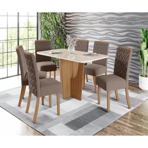 Mesa de Jantar Vertice 180 C. Vidro 6 Cad. Malu Amendoa - Henn