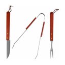 Ver imagem 3 de Kit Churrasco Wood 3 Peças Aço Inox com Cabos em Madeira Garfo Faca e Pegador