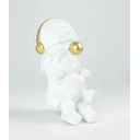 Ver imagem 1 de Escultura Menina Sentada com Urso Branco com Dourado Resina