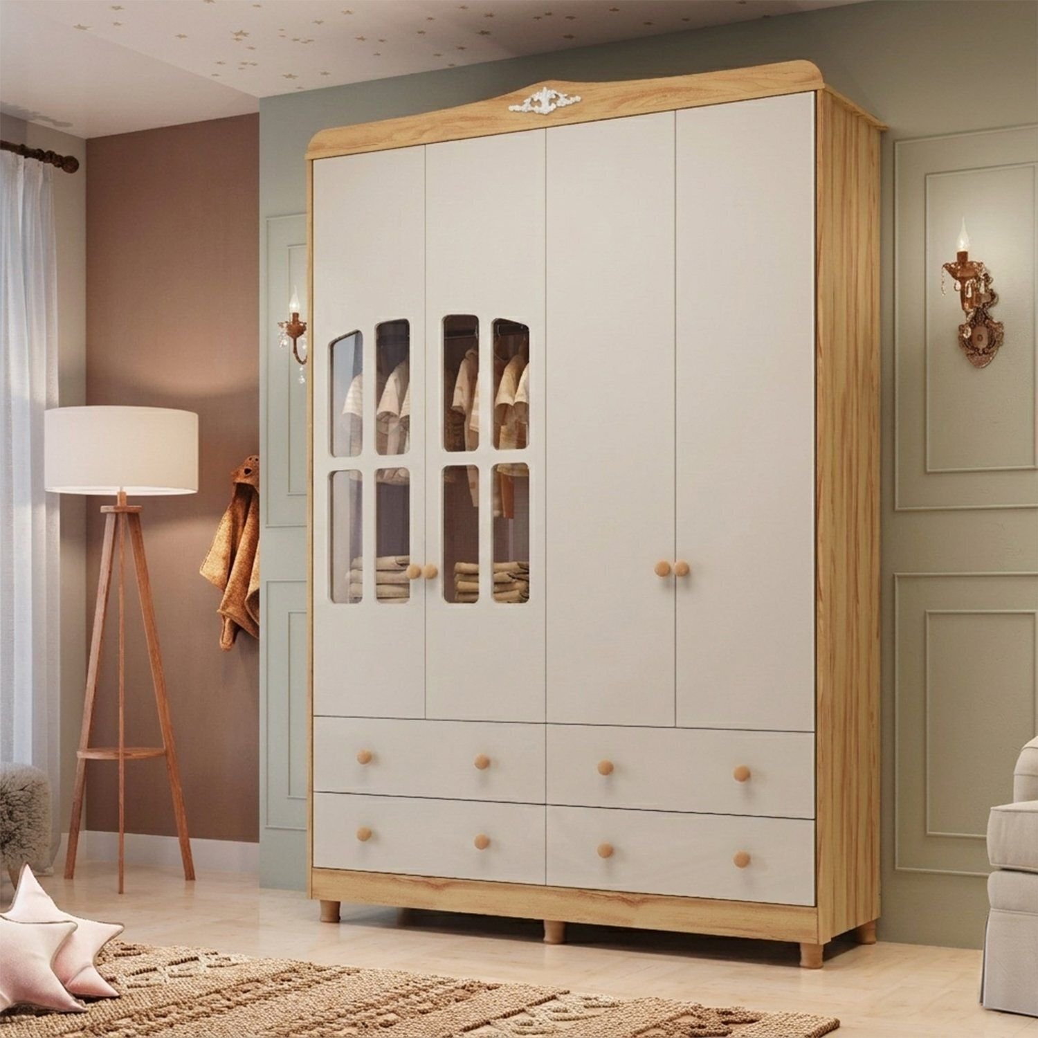 Guarda-roupa de Bebê 156,80cm 4 Portas e 4 Gavetas 100% Mdf Maya