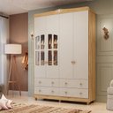 Ver imagem 1 de Guarda-Roupa de Bebê 4 Portas com Janela e 4 Gavetas 156cm 100% MDF Maya Clássico Espresso Móveis Bege/Off White/Amêndoa