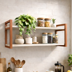 Prateleira Suspensa Parede Estilo Industrial Mdf Premium com Suportes em Aço Cobre Rose