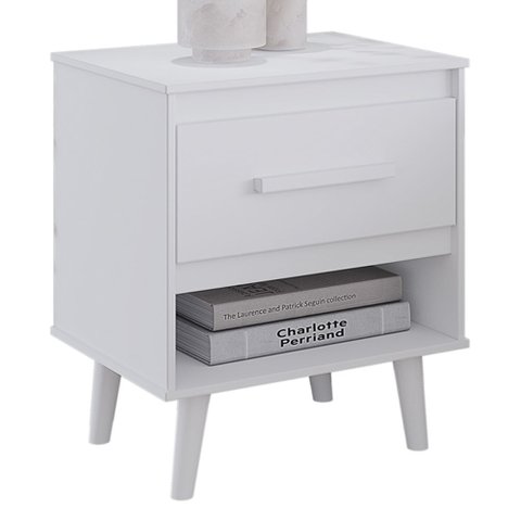 Mesa Cabeceira 1 Gaveta Moderna Compacta Quarto Pequeno 50cm:branco