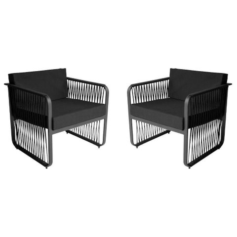Conjunto 2 Poltronas Área Externa Corda Náutica Santiago Preto-preto
