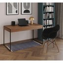 Ver imagem 1 de Escrivaninha Home Office Estilo Industrial Amêndoa 137X53Cm Ferro Preto Com 1 Poltrona Preta