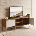 Ver imagem 5 de 1. Rack para TV 180cm com 2 Portas MDF Prime Aparador Sala Pés Madeira Maciça Carvalho Off White