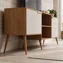 Ver imagem 3 de 1. Rack para TV 180cm com 2 Portas MDF Prime Aparador Sala Pés Madeira Maciça Carvalho Off White