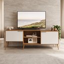 Ver imagem 1 de 1. Rack para TV 180cm com 2 Portas MDF Prime Aparador Sala Pés Madeira Maciça Carvalho Off White
