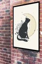Ver imagem 2 de Quadro Decorativo Gato Preto Lua Amarela - 70x50cm:moldura Branca