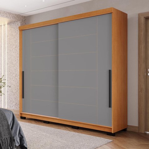 Roupeiro Solteiro Lisboa 2 Portas de Correr 177x213cm Freijó/Cinza 240844