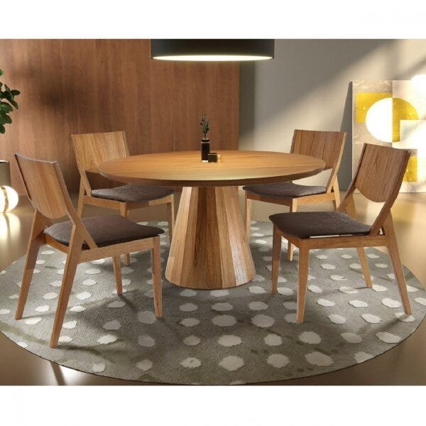 Conjunto de mesa redonda com 4 cadeiras Rafana madeira Ferrugine