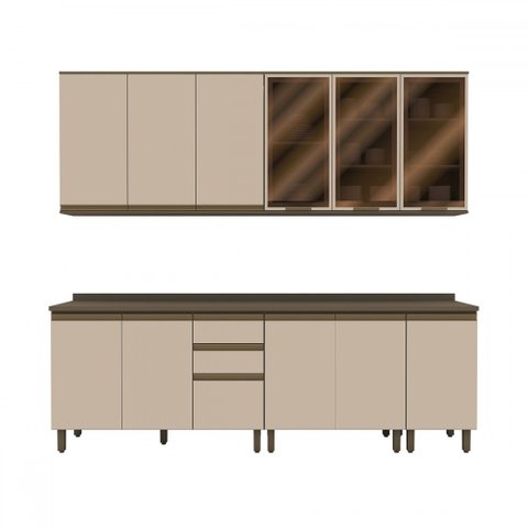 Cozinha Compacta Reflecta 12 Portas 2 Gavetas com Vidro 100% Mdf Duna/cristal - Henn
