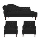 Ver imagem 1 de Kit Divã Cancun 185cm Braço Direito + 2 Poltronas Genesis com Strass Suede: Preto